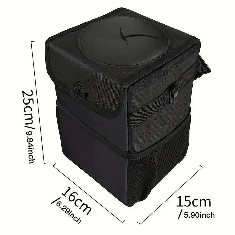 Car Trash Can Leak-Proof Concealing Lid & Adjustable Strap