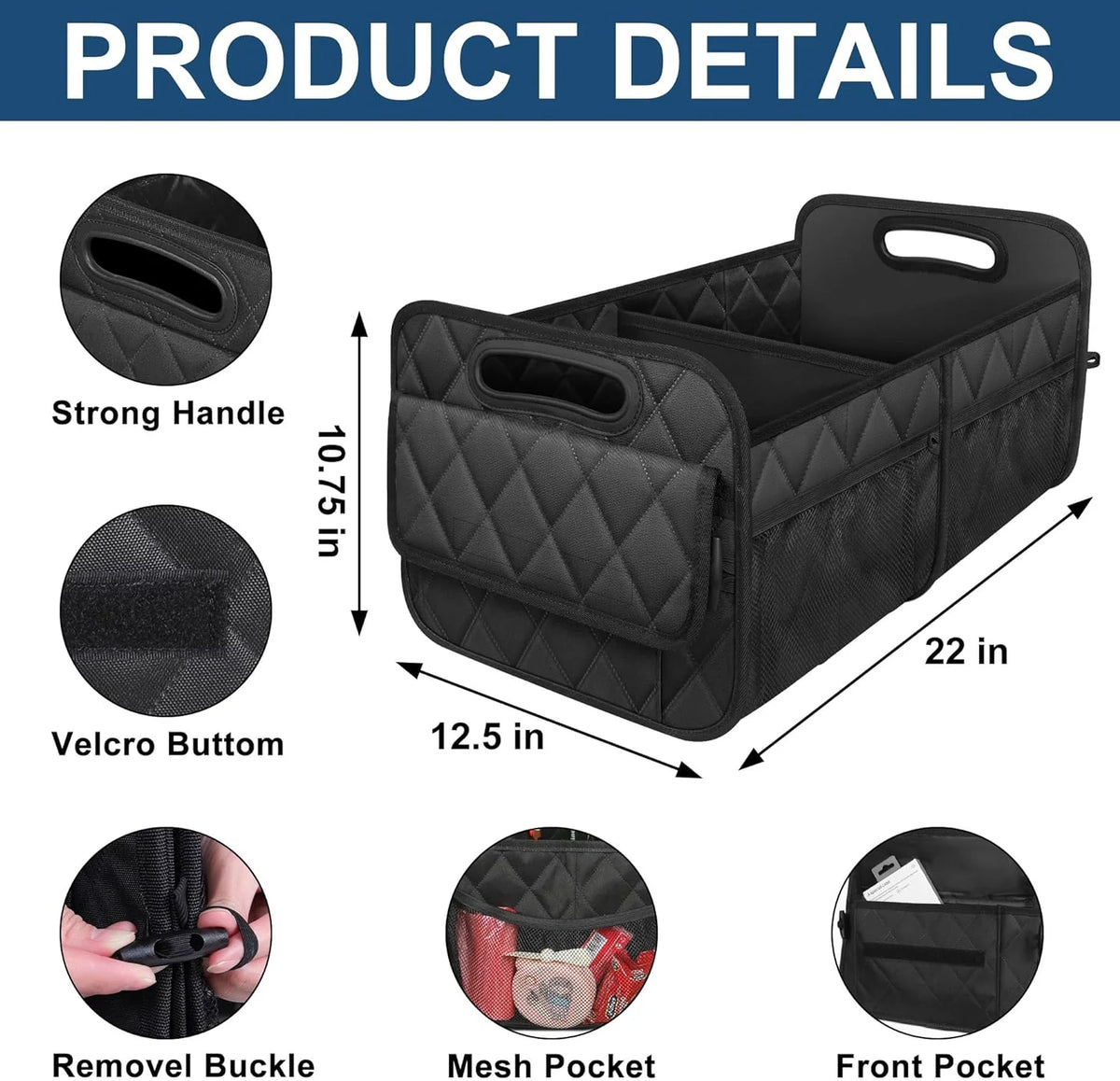 Car Trunk Organizer Foldable Adjustable Dividers Water-Resistant Polyester