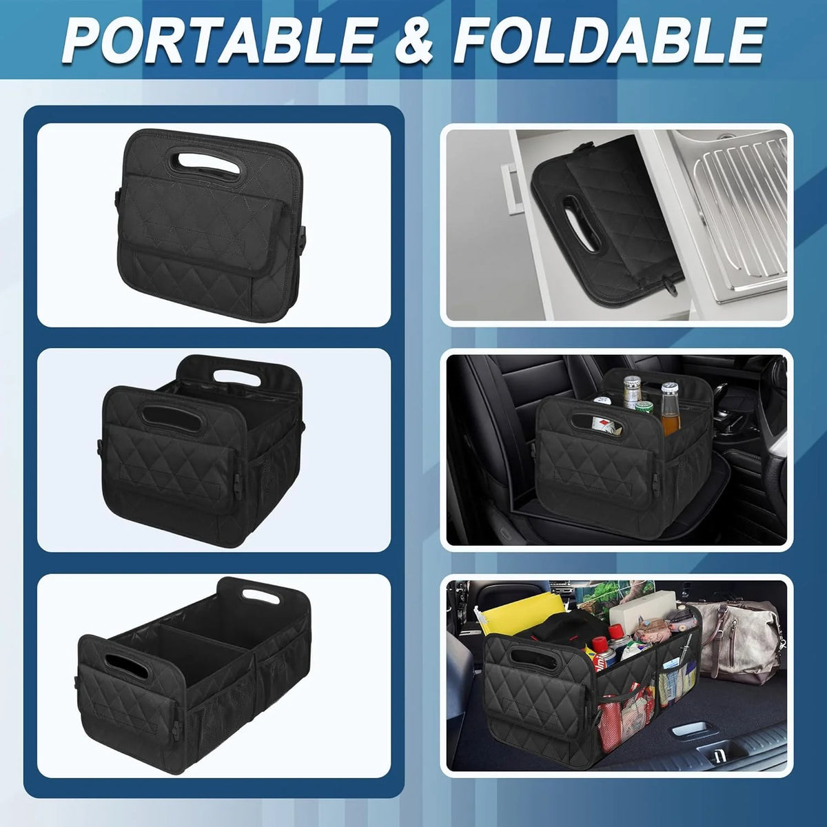 Car Trunk Organizer Foldable Adjustable Dividers Water-Resistant Polyester