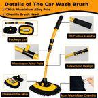 Car Wash Brush Telescopic Rotating Head & Microfiber Chenille