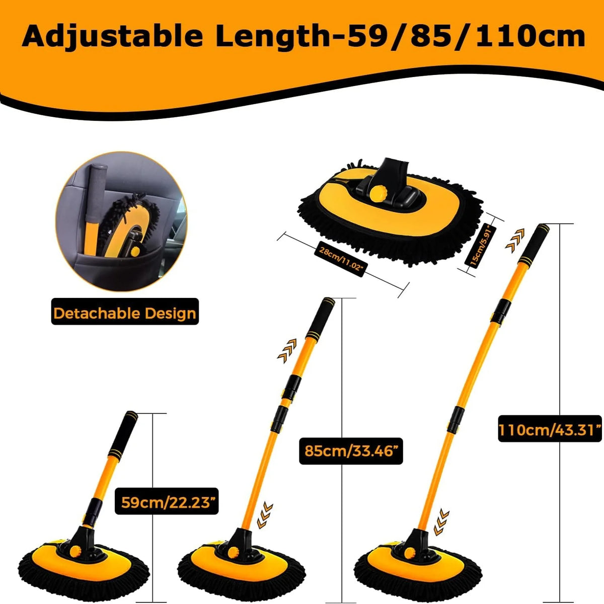 Car Wash Brush Telescopic Rotating Head & Microfiber Chenille