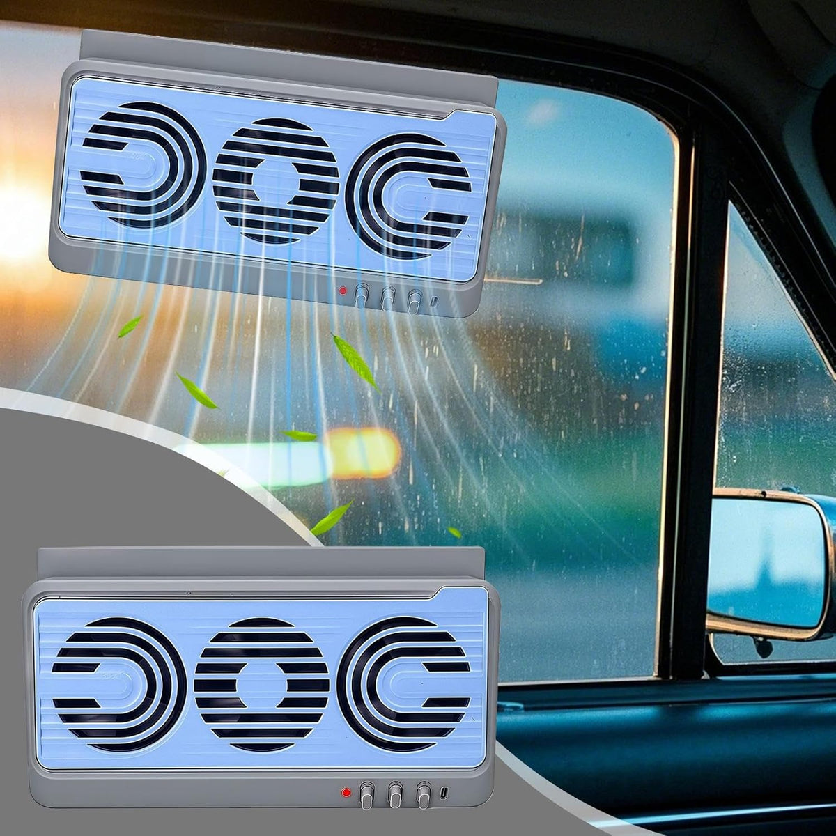 Car Window Fan Solar-Powered Dual-Duct Adjustable Clip