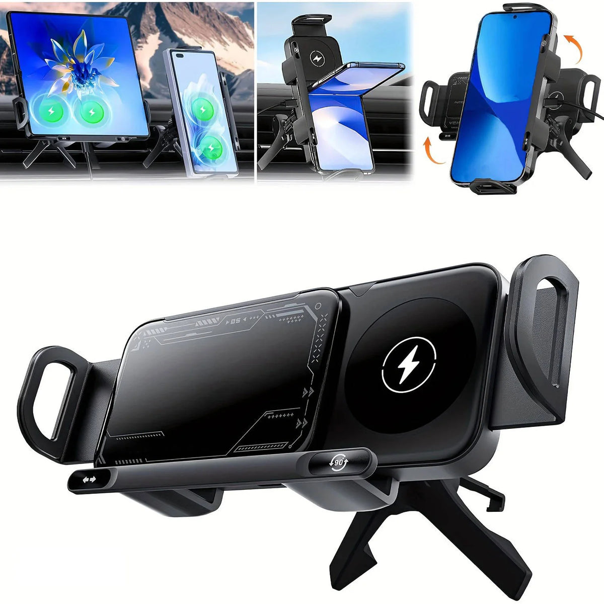Car Wireless Charger Mount Motorized Arm & Dual Coil