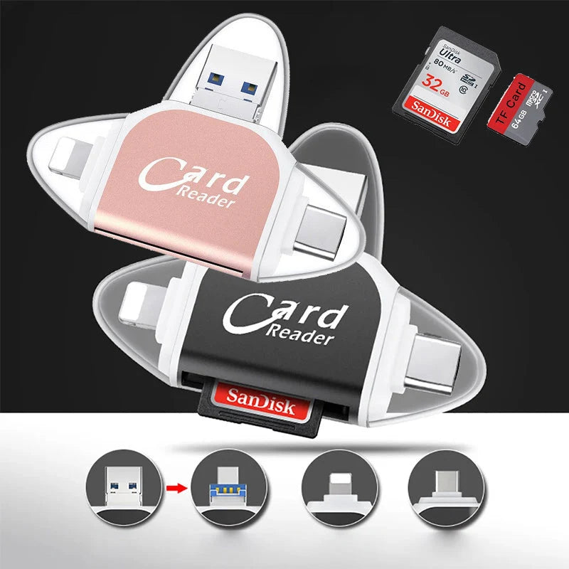 Card Reader 4-In-1 USB 3.0 Lightning & USB-C
