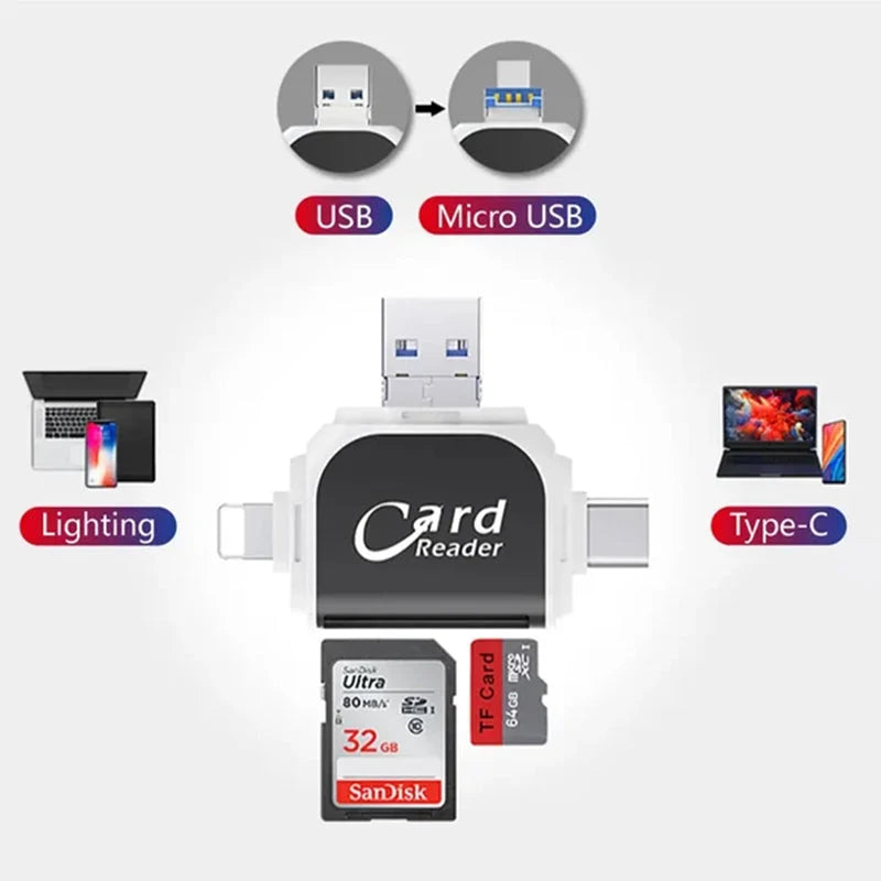 Card Reader 4-In-1 USB 3.0 Lightning & USB-C