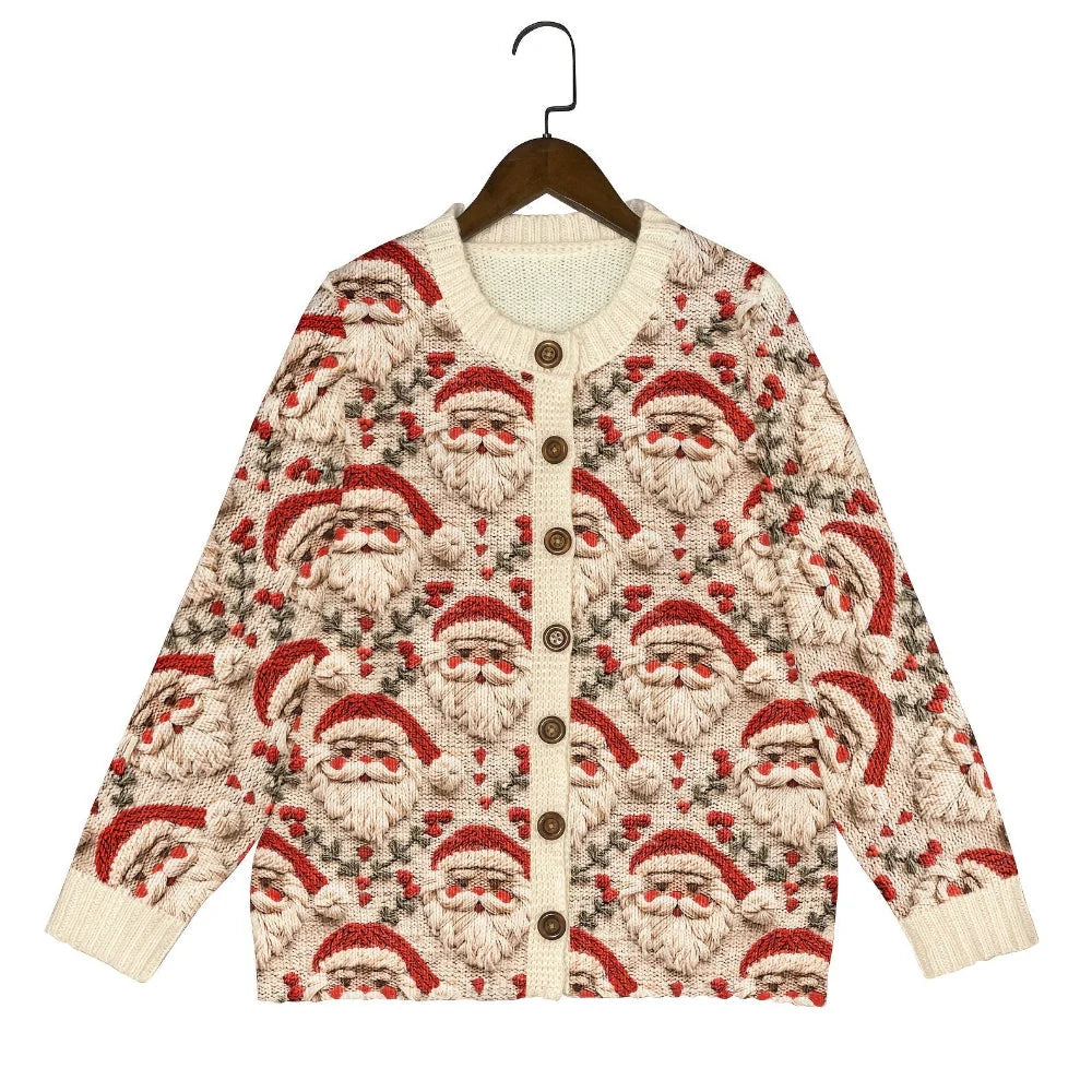 Cardigan Knitted Santa Motif & Button Front