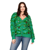 Cardigan Plus Size Button Front Sewn-In Ornaments & Tinsel