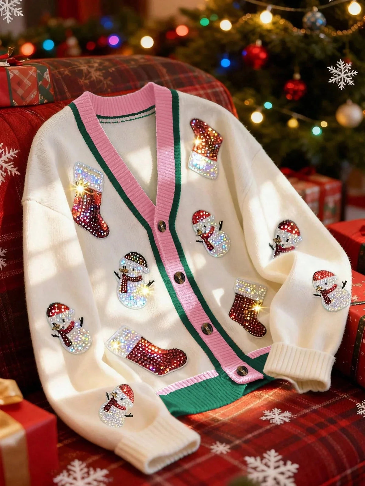Cardigan V-Neck Button-Front Rib Knit