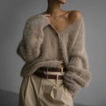Cardigan V-Neck Fluffy Knit Natural Fiber