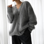 Cardigan V-Neck Fluffy Knit Natural Fiber