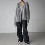 Cardigan V-Neck Fluffy Knit Natural Fiber