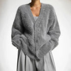 Cardigan V-Neck Fluffy Knit Natural Fiber