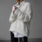 Cardigan V-Neck Fluffy Knit Natural Fiber