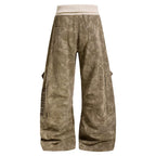 Cargo Culotte Pants Wide Leg Cropped Ribbed Waistband & Utility Pockets