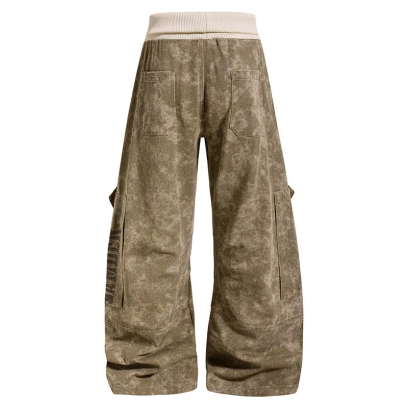 Cargo Culotte Pants Wide Leg Cropped Ribbed Waistband & Utility Pockets