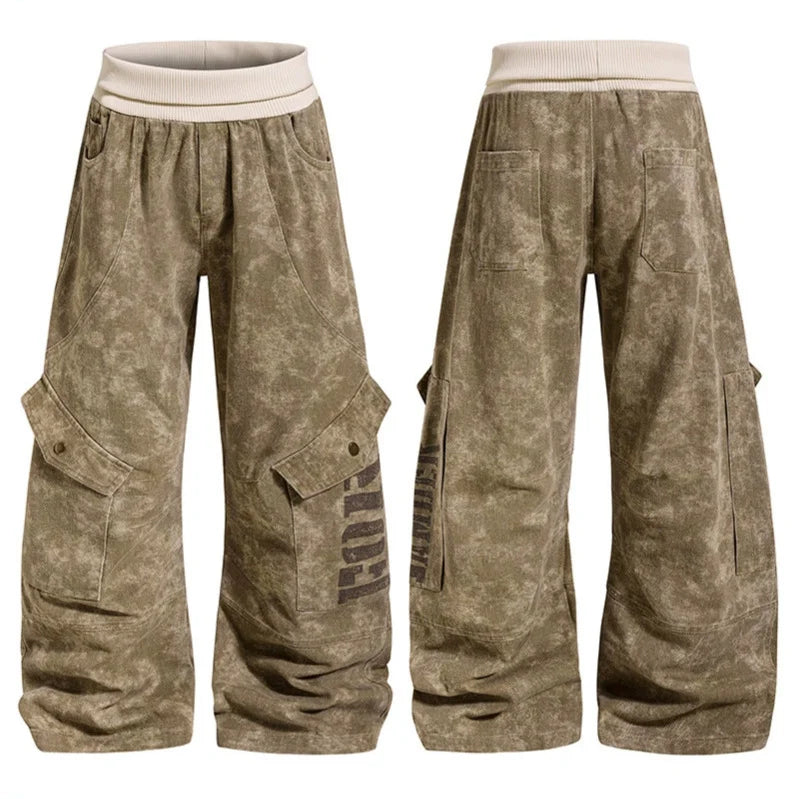 Cargo Culotte Pants Wide Leg Cropped Ribbed Waistband & Utility Pockets