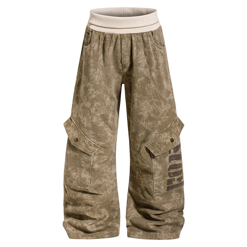 Cargo Culotte Pants Wide Leg Cropped Ribbed Waistband & Utility Pockets