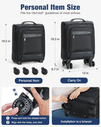 Carry-On Suitcase Expandable Lightweight Softside Multi-Directional Wheels