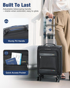 Carry-On Suitcase Expandable Lightweight Softside Multi-Directional Wheels