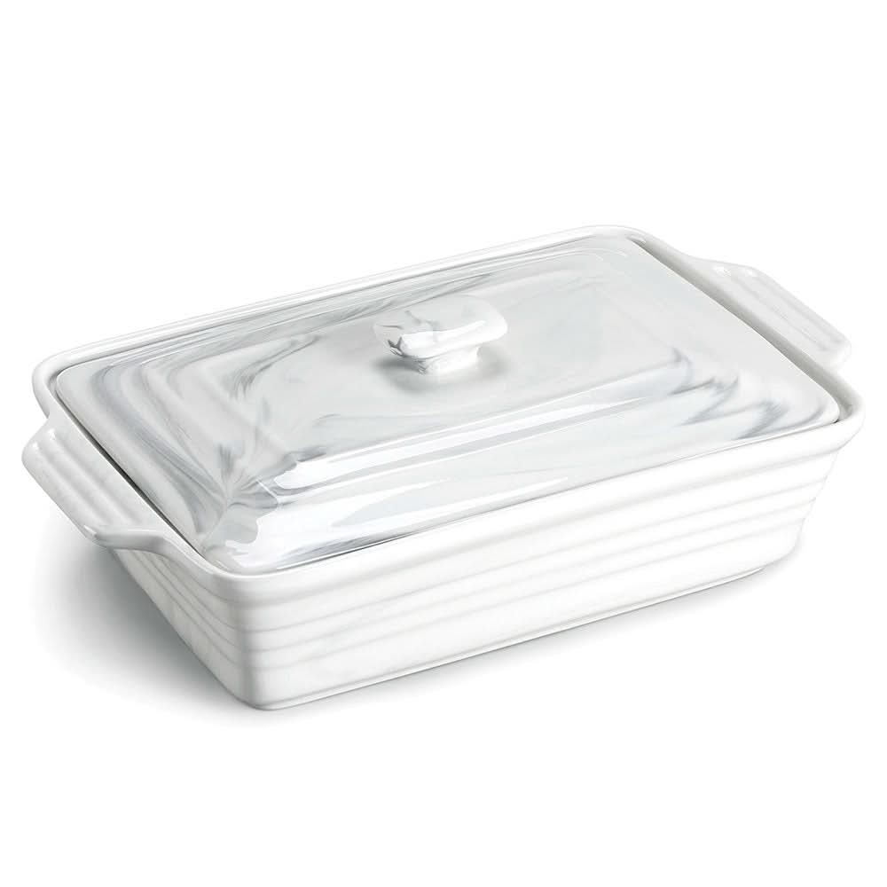 Casserole Dish Marble-Look Porcelain Nonstick With Lid