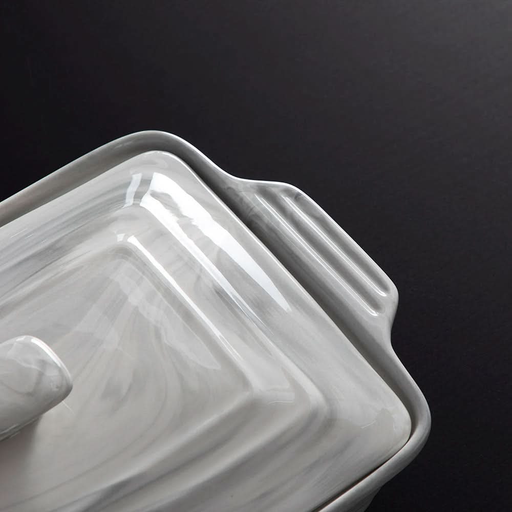 Casserole Dish Marble-Look Porcelain Nonstick With Lid