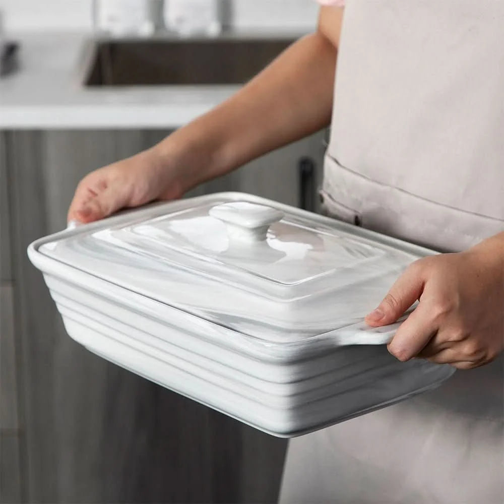 Casserole Dish Marble-Look Porcelain Nonstick With Lid