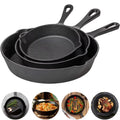 Cast Iron Frying Pan Set Pre-Seasoned 3-Piece