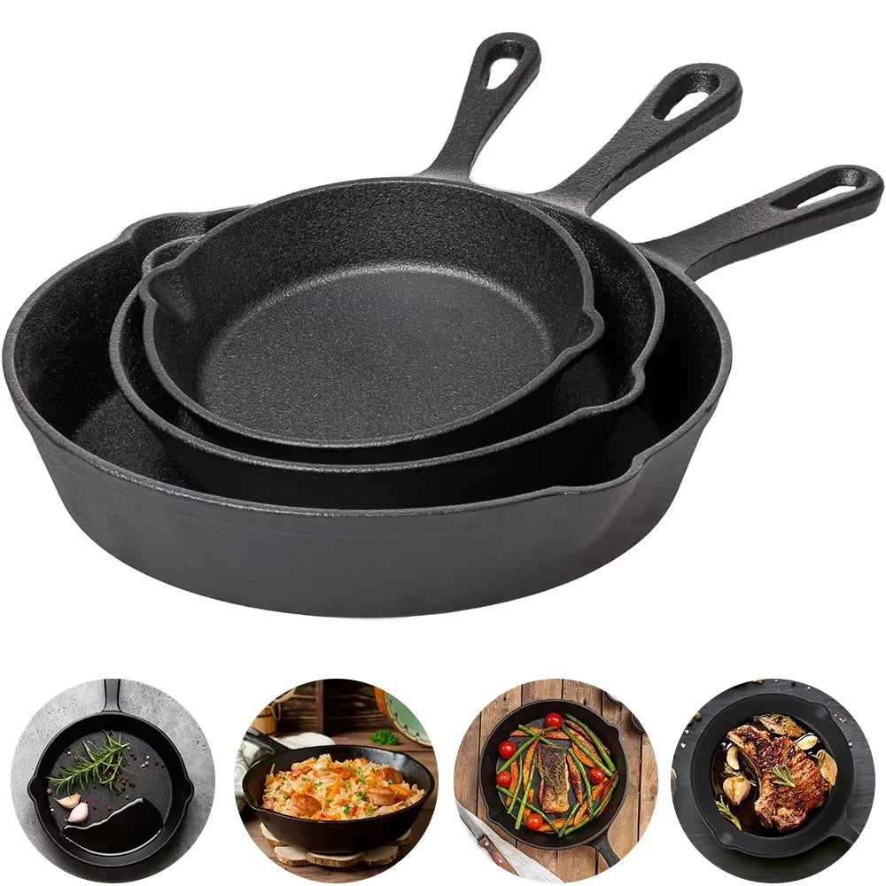 Cast Iron Frying Pan Set Pre-Seasoned 3-Piece