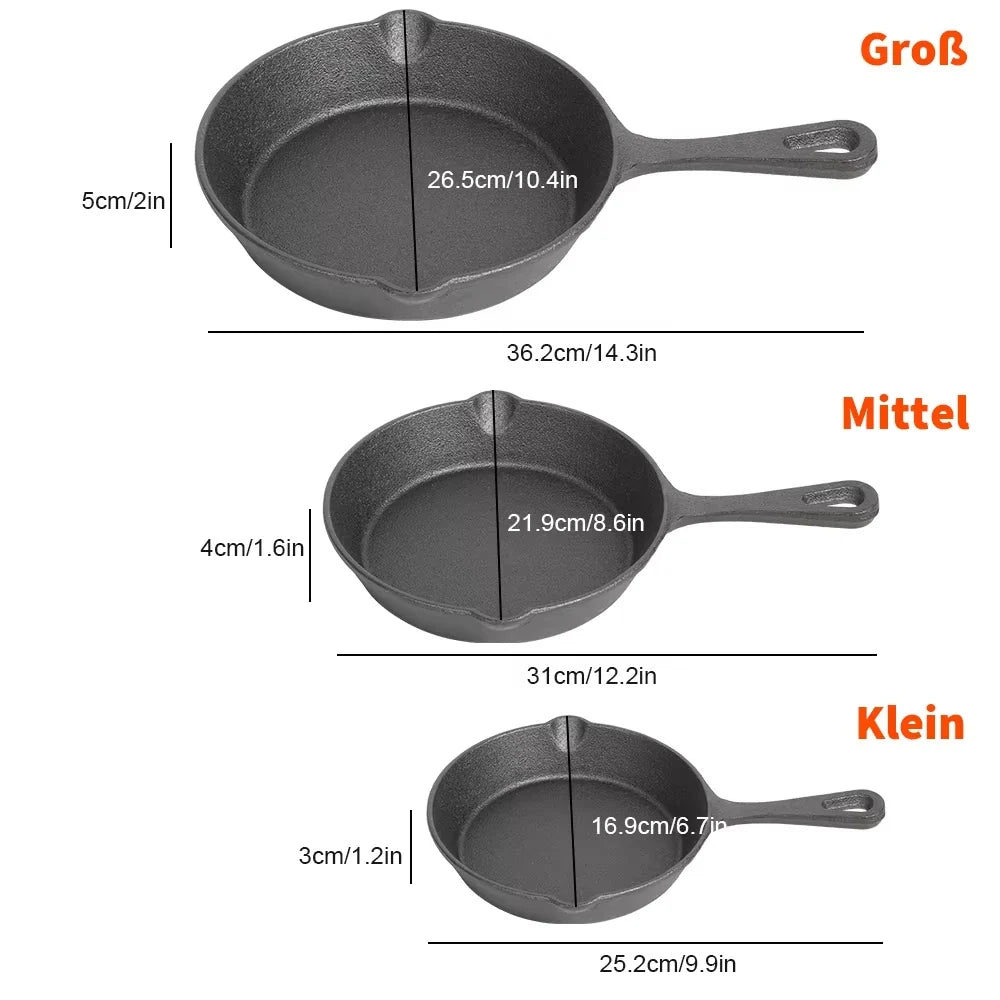 Cast Iron Frying Pan Set Pre-Seasoned 3-Piece