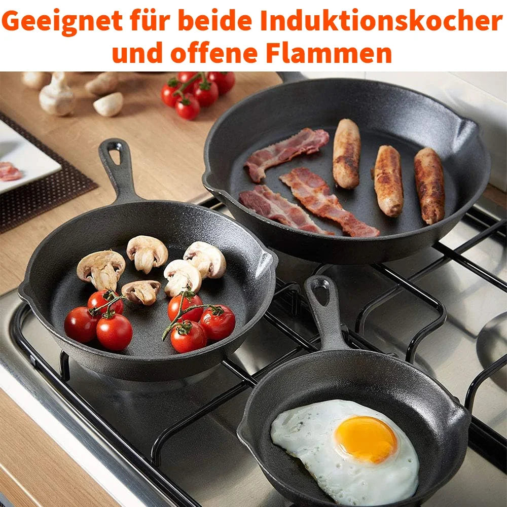 Cast Iron Frying Pan Set Pre-Seasoned 3-Piece