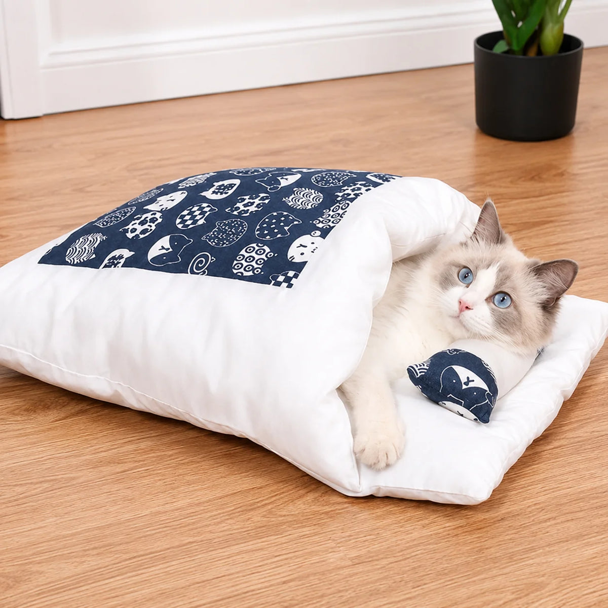 Cat Bed Cave-Style Plush Built-In Pillow
