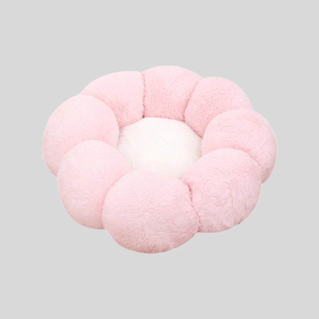Cat Bed Flower-Shaped Plush Petal Rim Polyester Fill