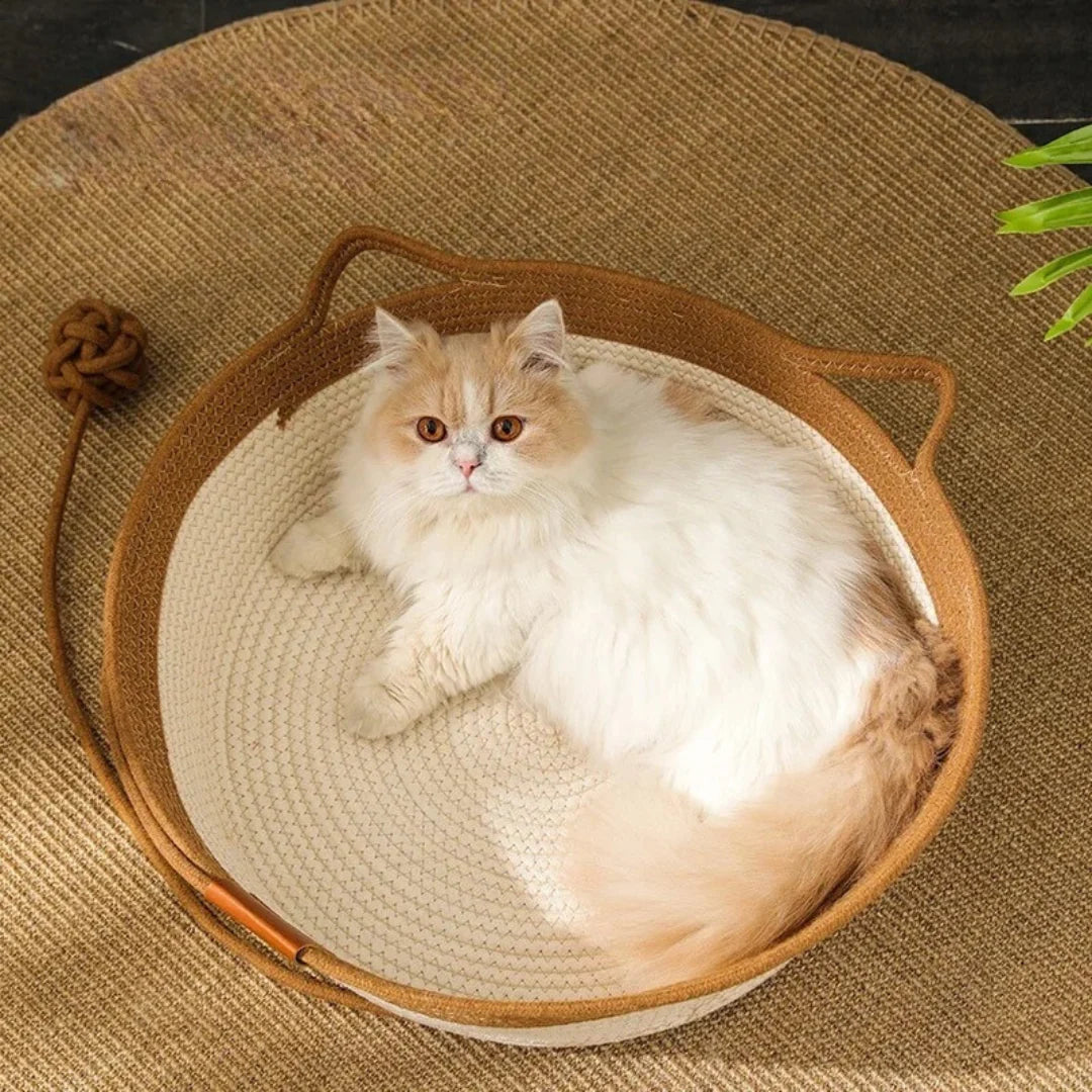 Cat Bed Handwoven Cotton Rope High Sides & Braided Toy