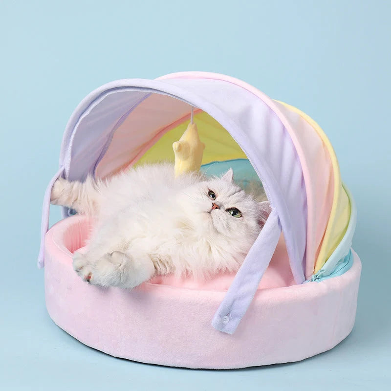 Cat Bed Plush Rainbow Removable Cushion