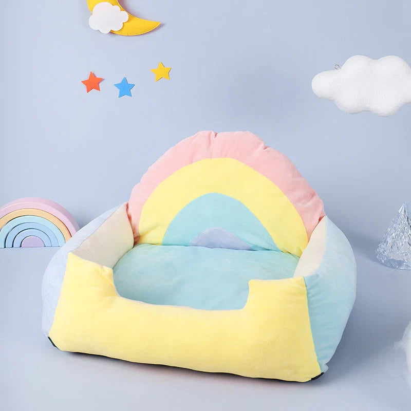 Cat Bed Plush Rainbow Removable Cushion