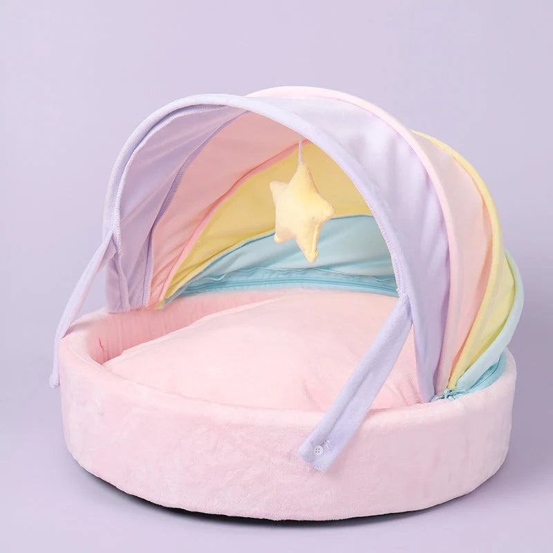 Cat Bed Plush Rainbow Removable Cushion