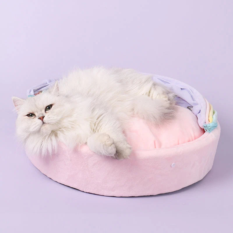 Cat Bed Plush Rainbow Removable Cushion