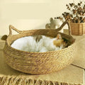Cat Bed Woven Cattail Grass Removable Washable Pad