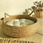 Cat Bed Woven Cattail Grass Removable Washable Pad