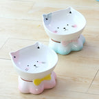 Cat Bowl Ceramic Shallow Raised Edge Dishwasher-Safe