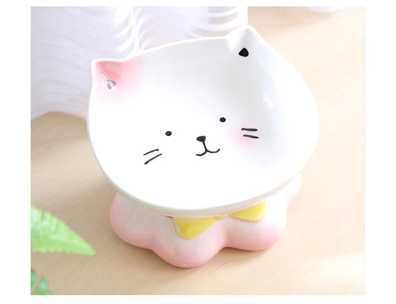 Cat Bowl Ceramic Shallow Raised Edge Dishwasher-Safe