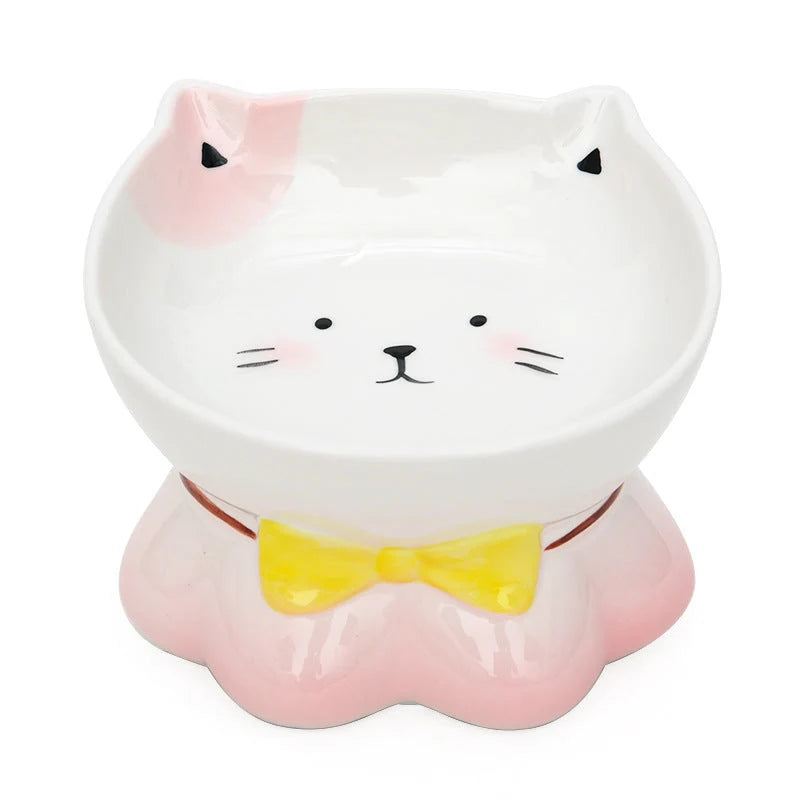 Cat Bowl Ceramic Shallow Raised Edge Dishwasher-Safe