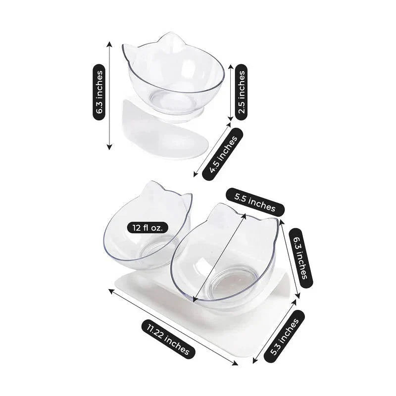 Cat Bowl Elevated 15° Tilt Dual Bowls Anti-Slip Base