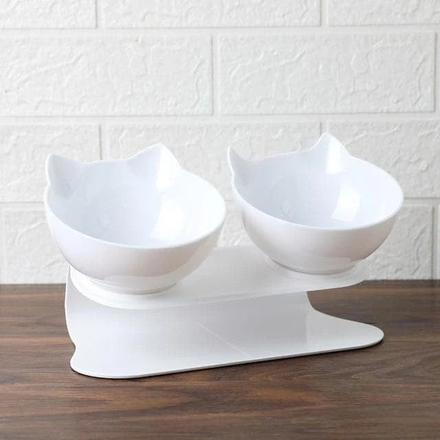 Cat Bowl Elevated 15° Tilt Dual Bowls Anti-Slip Base