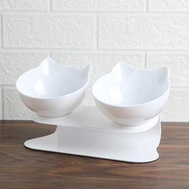 Cat Bowl Elevated 15° Tilt Dual Bowls Anti-Slip Base