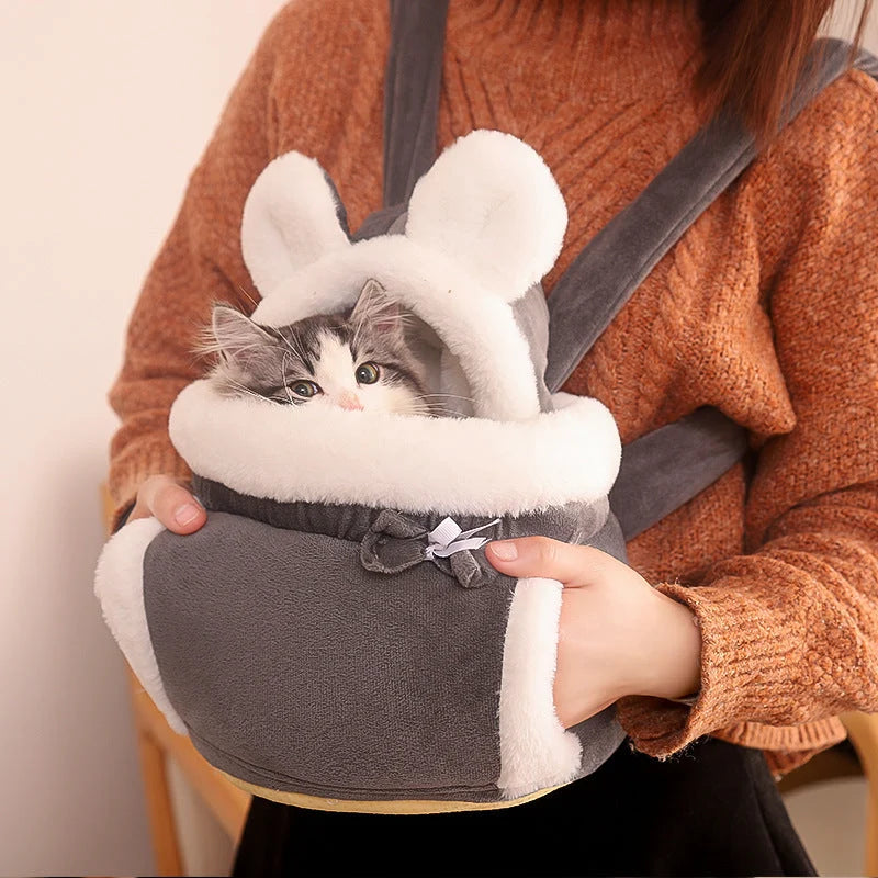 Cat Carrier Bag Soft Velvet Spacious Interior Adjustable Straps