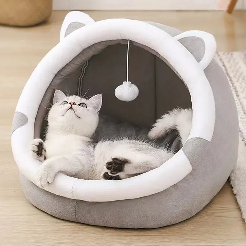 Cat Cave Bed Plush Semi-Enclosed Machine Washable Reversible Cushion