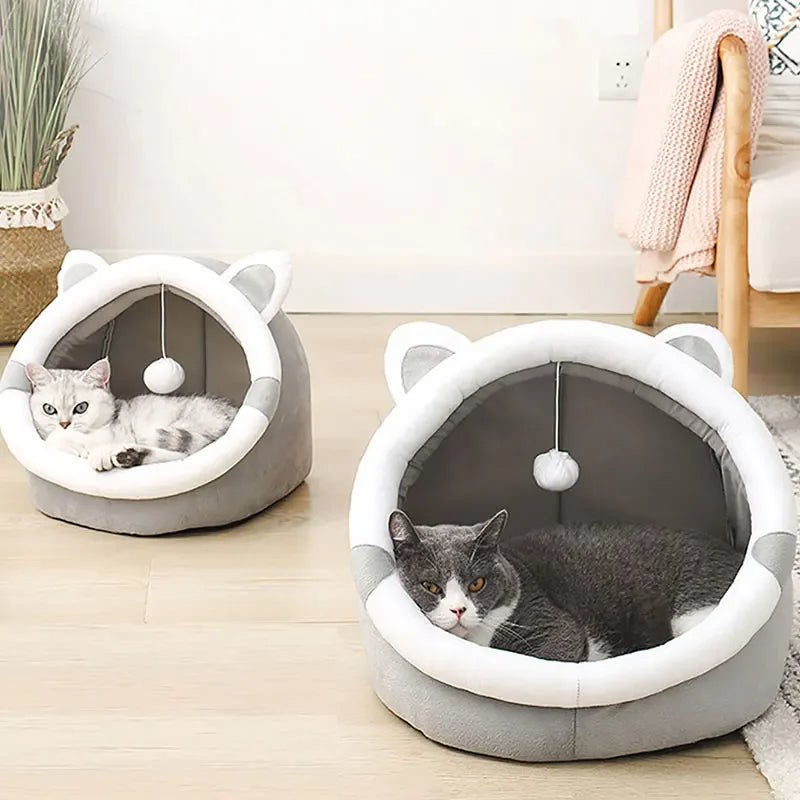 Cat Cave Bed Plush Semi-Enclosed Machine Washable Reversible Cushion