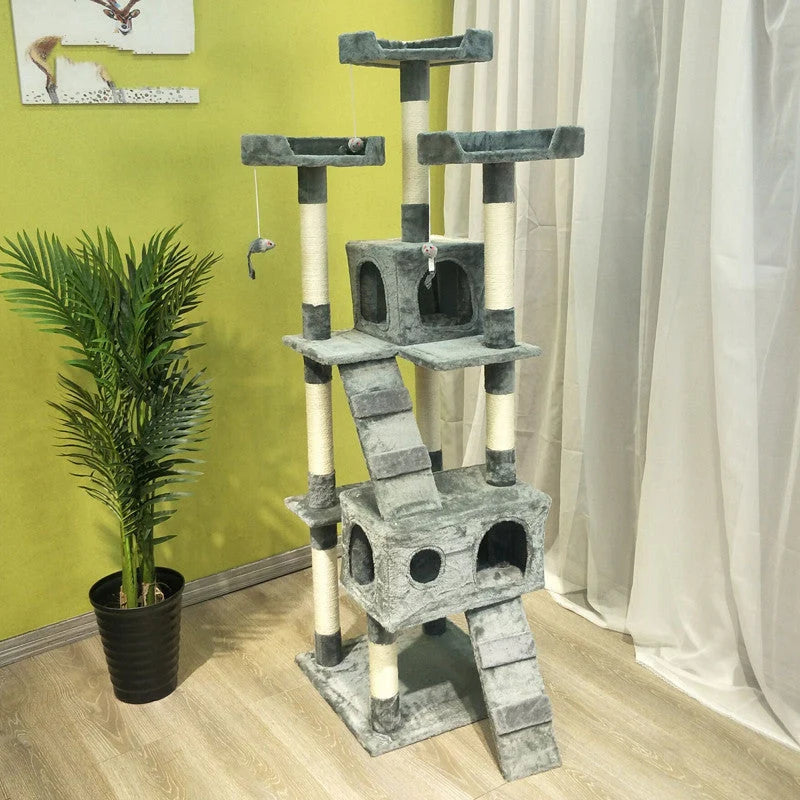 Cat Climbing Frame Multi-Layer Plush Platforms Jute Scratching Posts
