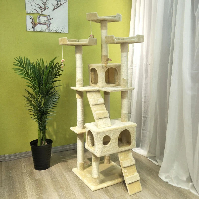 Cat Climbing Frame Multi-Layer Plush Platforms Jute Scratching Posts